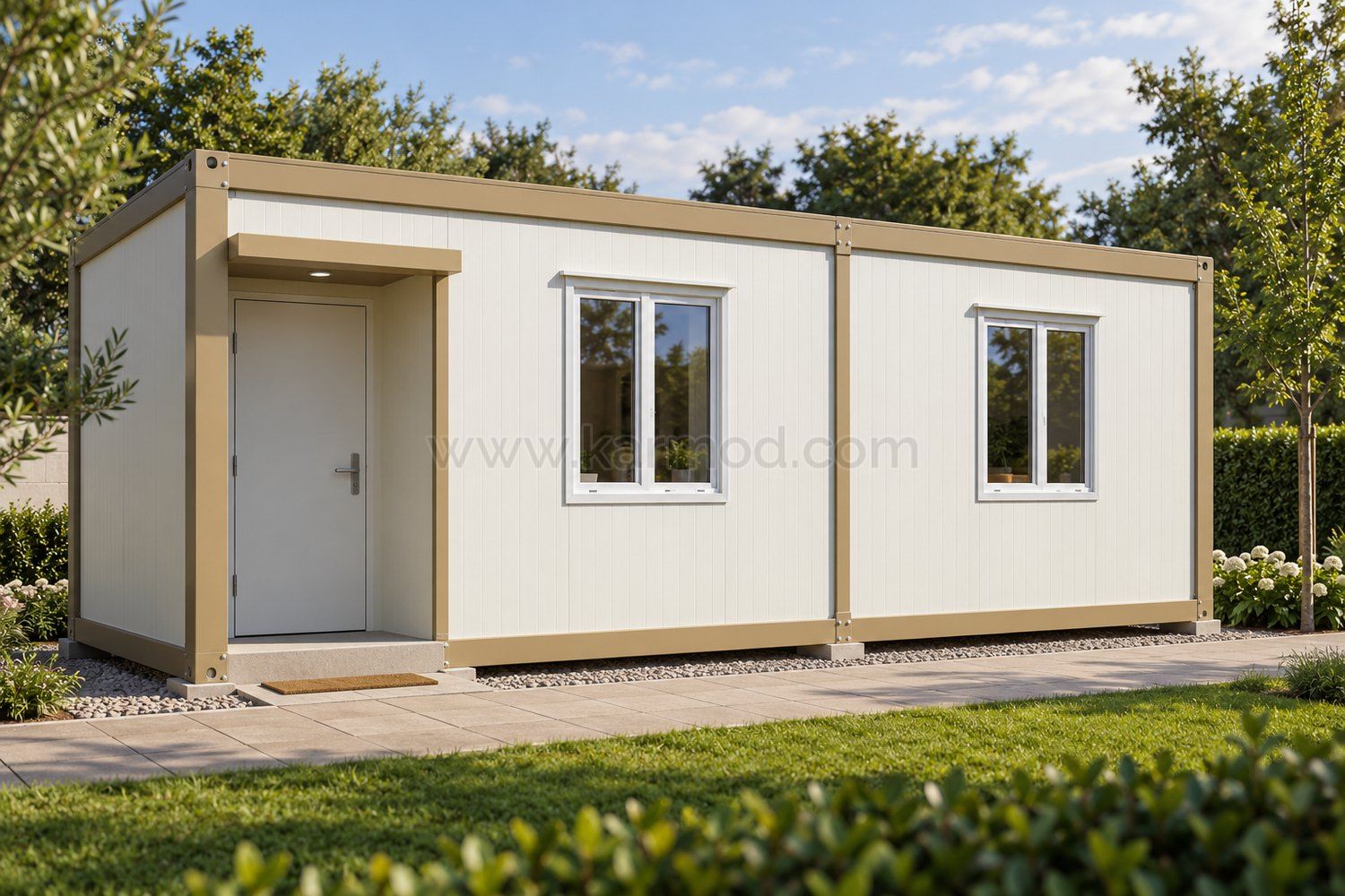 Illustration d’un module polyvalent avec terrasse pour un projet dans une région francophone