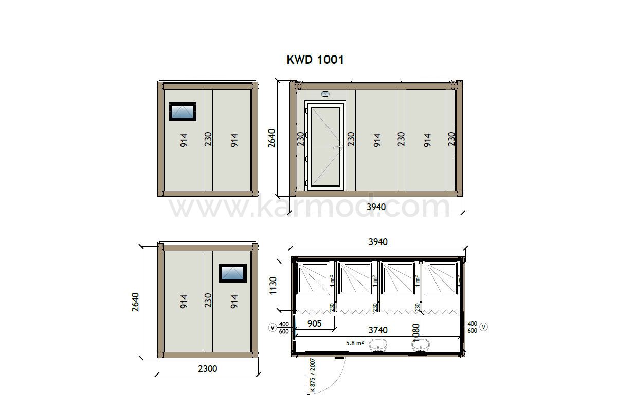 Душовий Блок-контейнер 230X400 KW4