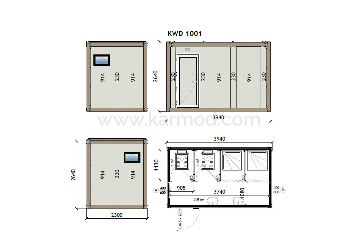Блок-контейнер Туалет+Душ 230X400 KW4