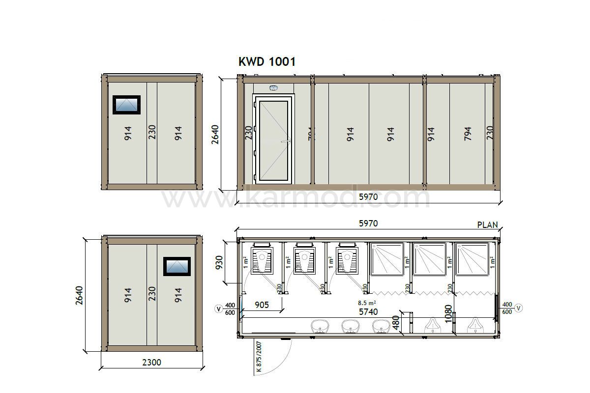Туалетно-душевой блок 230x600