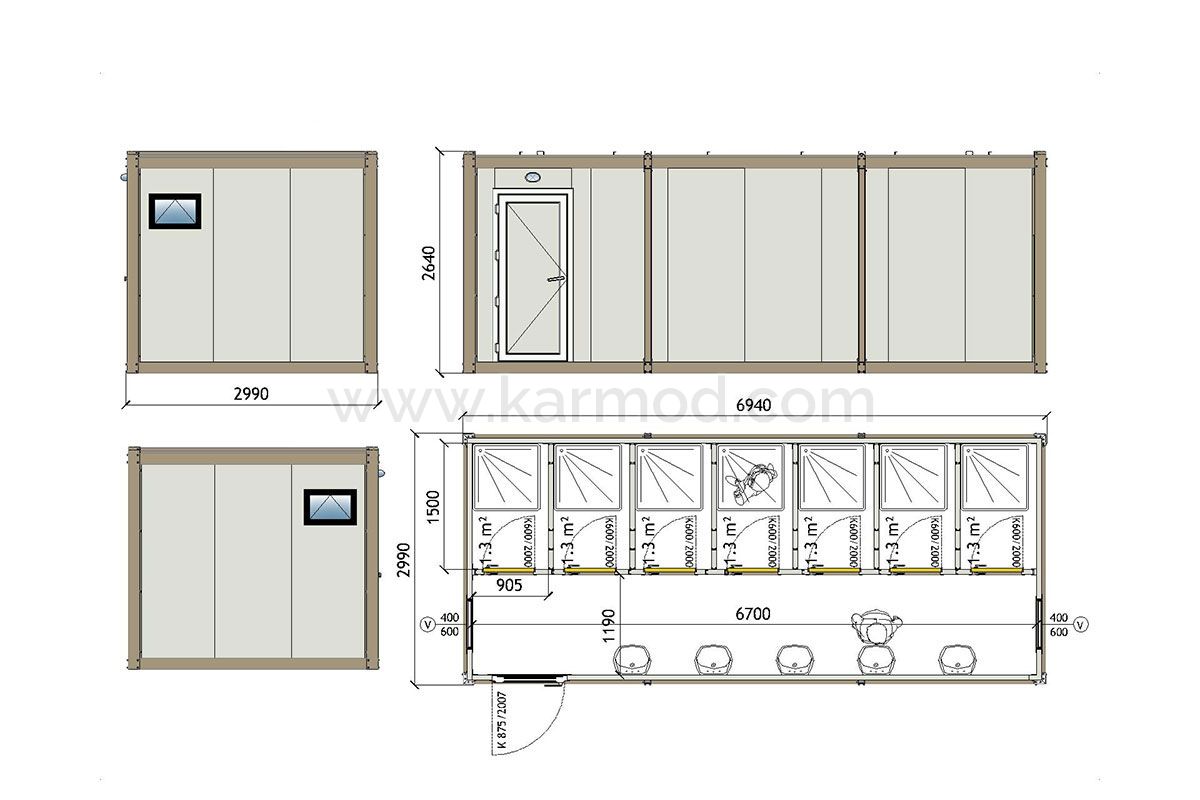 Душевой блок-контейнер 300x700 KWD 702