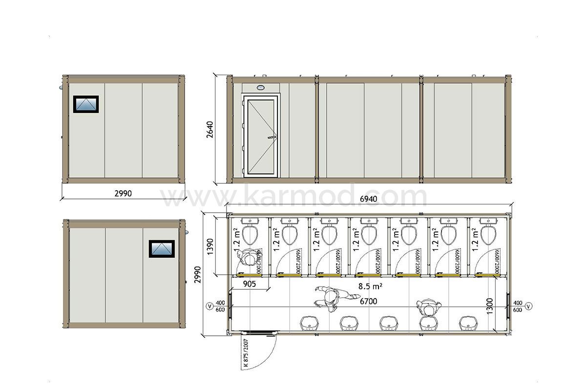 Туалет 300x700 Блок контейнер KWD 71