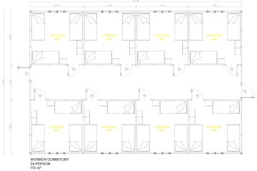 План общежития для рабочих на 24 человека